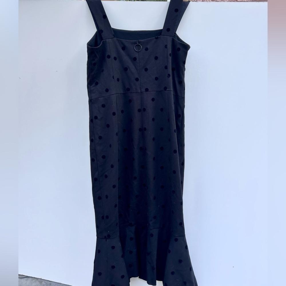 Akris Punto Polka Dot Print Midi Length Dress size 10 zipper bottom ruffle black - Picture 3 of 8